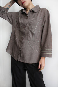 BROWN TRIMM HALO BLOUSE