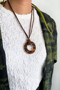 ANIMAL PRINT DISC LEATHER NECKLACE