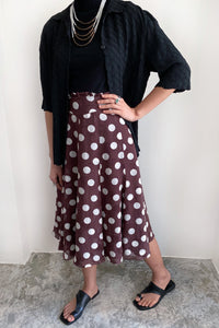 BROWN DOTTED FLARE SKIRT