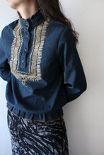 Load image into Gallery viewer, DENIM BLOUSE WITH TAN SUEDE