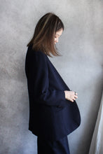 Load image into Gallery viewer, NAVY BLUE COLLARLESS WOOL BLAZER