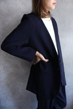 Load image into Gallery viewer, NAVY BLUE COLLARLESS WOOL BLAZER