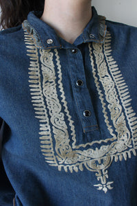 DENIM BLOUSE WITH TAN SUEDE