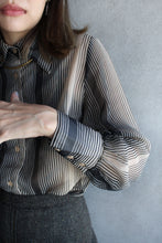 Load image into Gallery viewer, 70s GREY JAUNE STRIPED SHEER BLOUSE