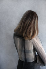 Load image into Gallery viewer, 70s GREY JAUNE STRIPED SHEER BLOUSE