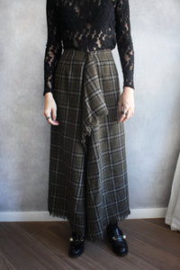 FOREST NIGHT CHECKERED FLAP WOOL SKIRT