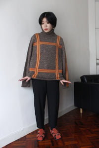 BROWN MOHAIR SWEATER WITH ORANGE GEO