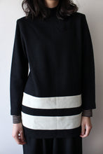 Load image into Gallery viewer, BLACK WOOL TOP WITH LEATHER STRIPES