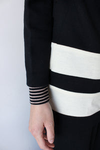 BLACK WOOL TOP WITH LEATHER STRIPES