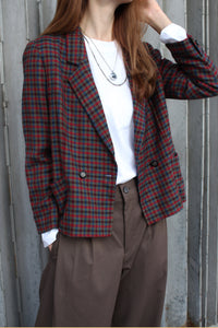 LEMA RED PLAID WOOL DOUBLE BREASTED BLAZER