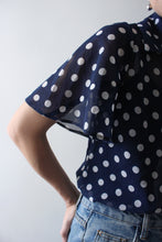Load image into Gallery viewer, NAVY DOTTED SHEER BLOUSE