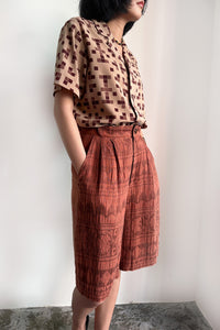 BROWN ETHNIC PRINTED SHORTS