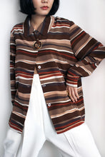Load image into Gallery viewer, BROWN STRIPED SILKY SHIRT