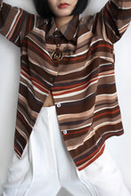 Load image into Gallery viewer, BROWN STRIPED SILKY SHIRT
