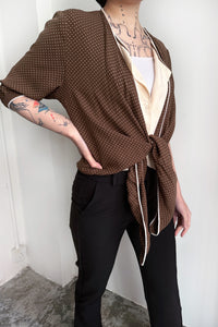BROWN DOTTY TIED UP BLOUSE