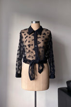 Load image into Gallery viewer, BLACK MINI FLORAL SHEER SHIRT