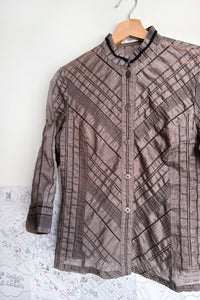 PINORE / BROWN WAFFLE ARGYLE BLOUSE