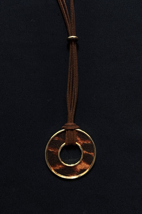 ANIMAL PRINT DISC LEATHER NECKLACE